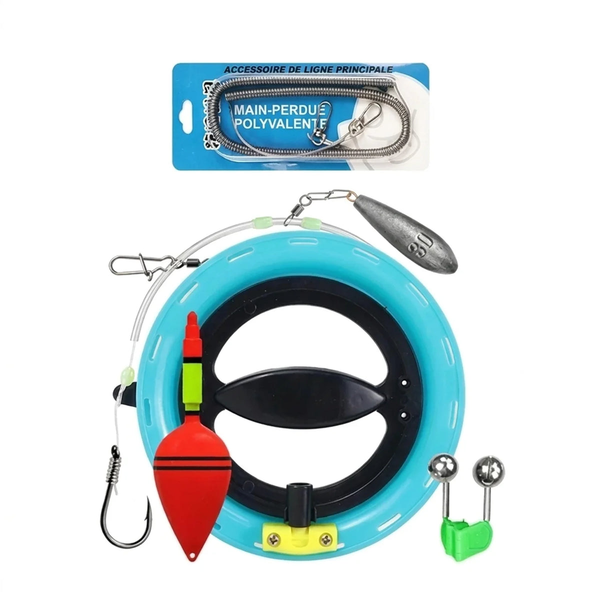 Dévidoir de pêche à main portable avec flotteur et hameçon pour pêche en mer