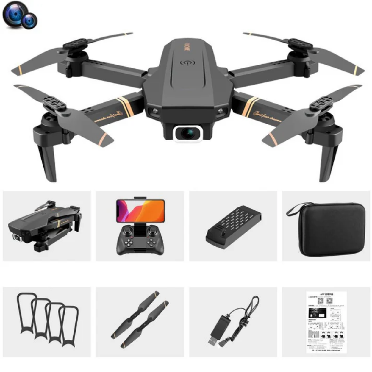 Drone 4K HD WiFi Grand Angle Double Caméra