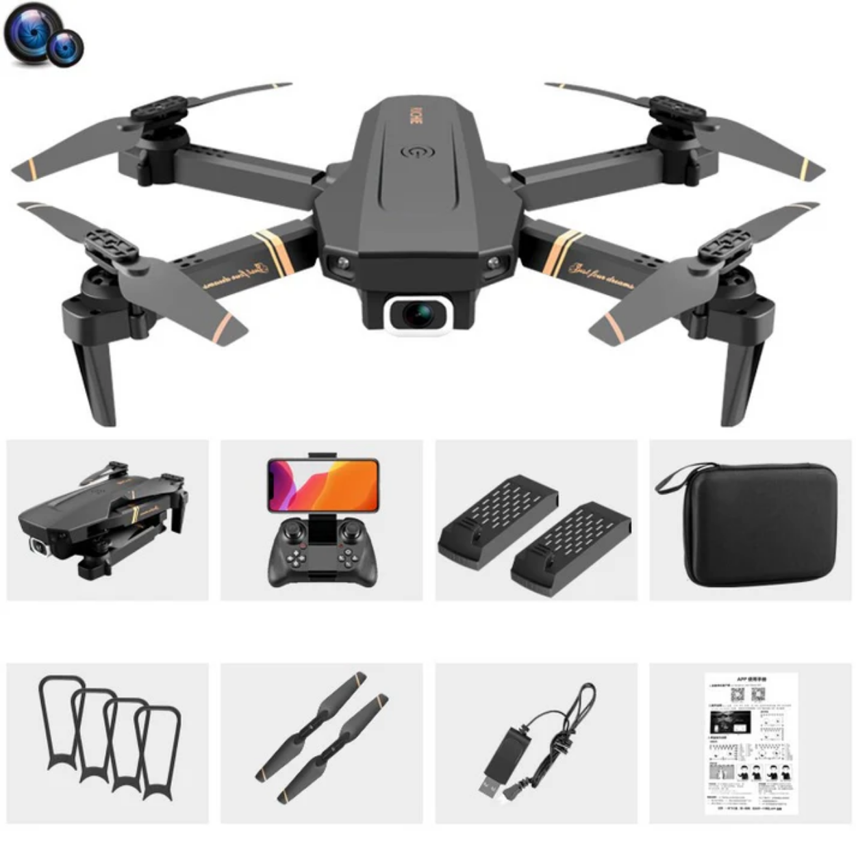 Drone 4K HD WiFi Grand Angle Double Caméra