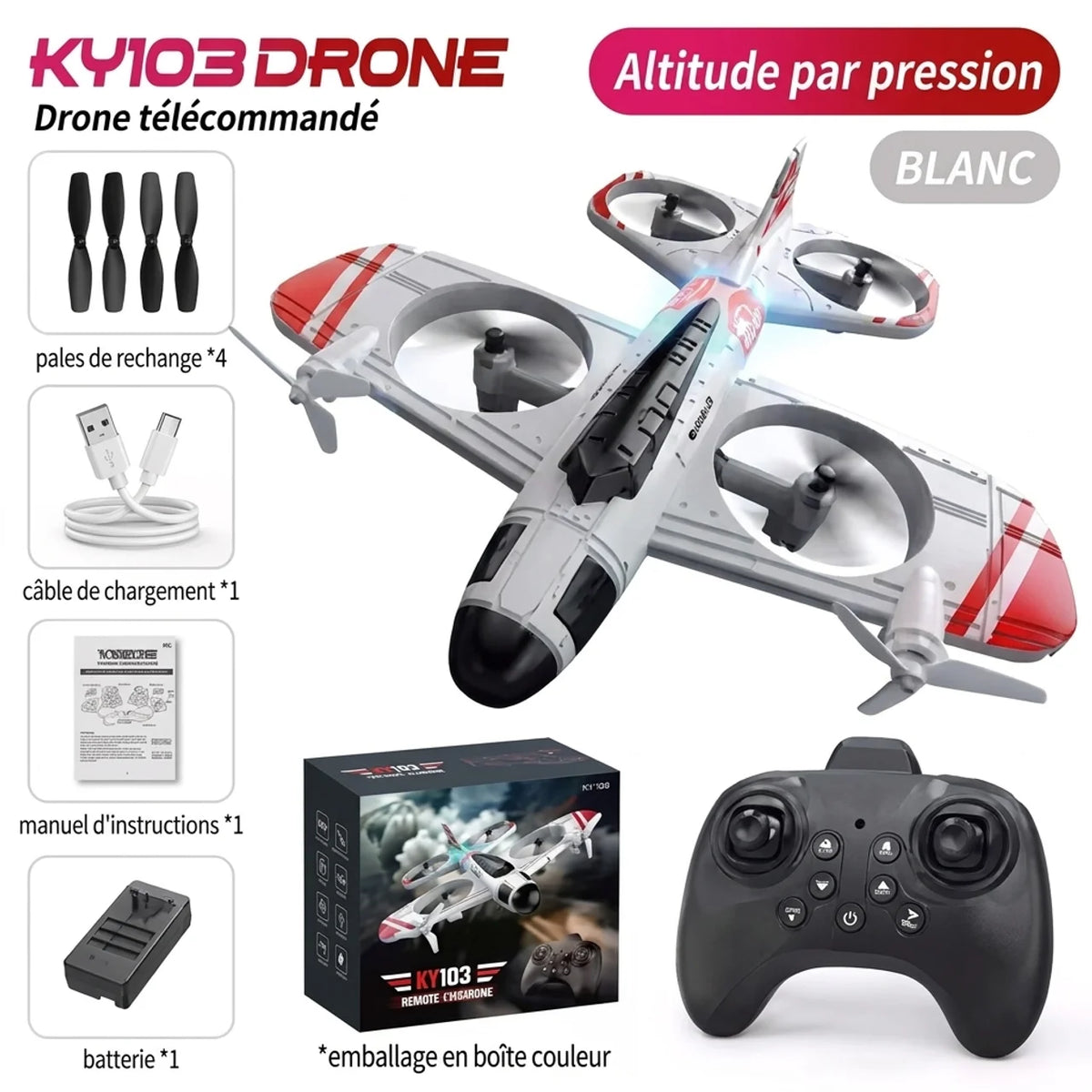 Drone Avion de Chasse RC 4 Canaux Cascades 360° & LED