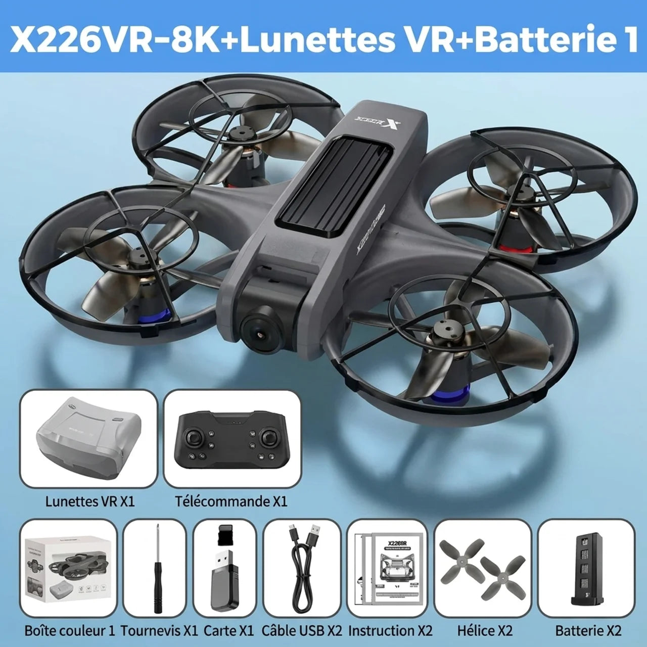 Drone Immersif X226VR 8K avec Lunettes VR Télécommande à Écran Intégré