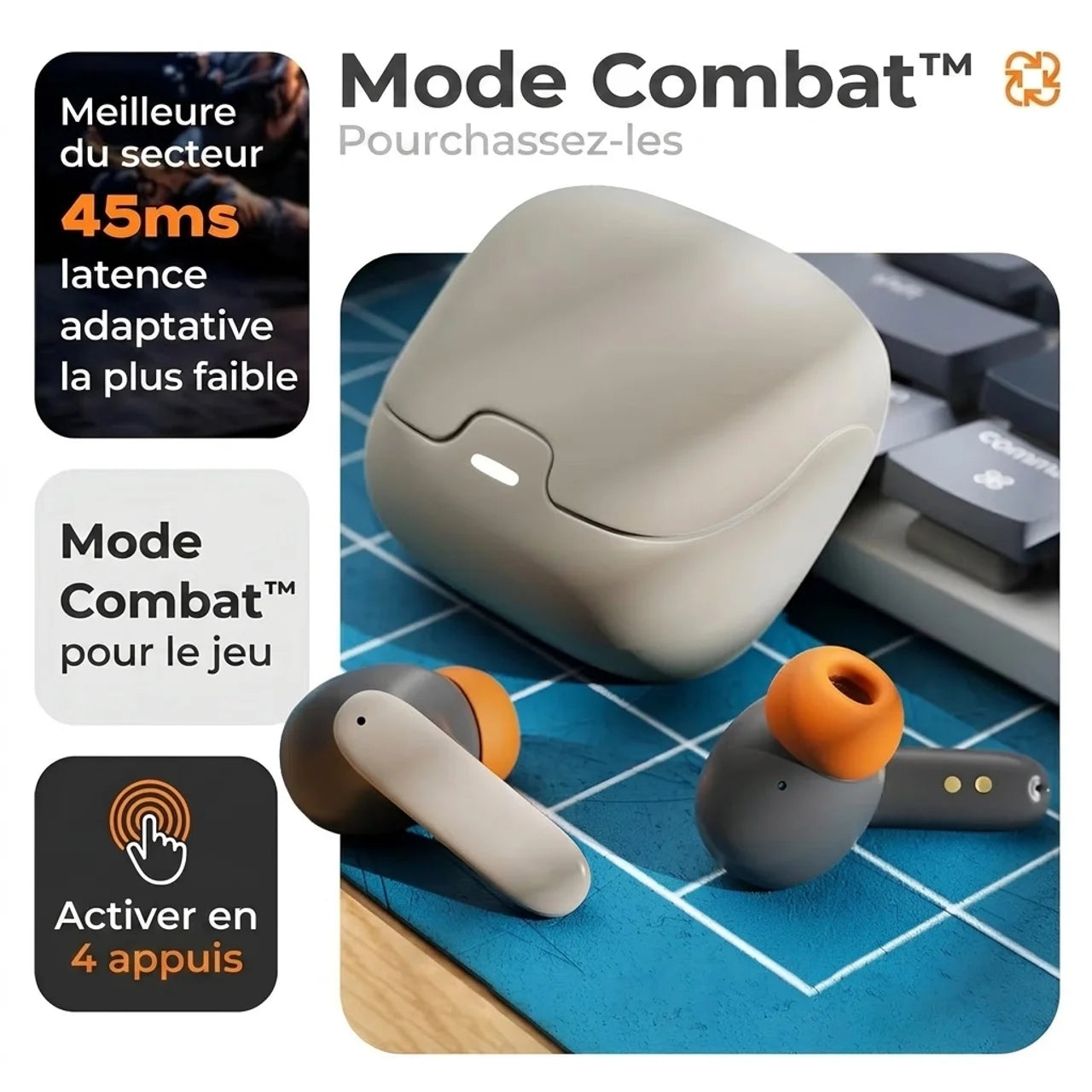 Écouteurs Bluetooth Sans Fil ENC Son HD Mode Gaming 100 Heures d'Autonomie