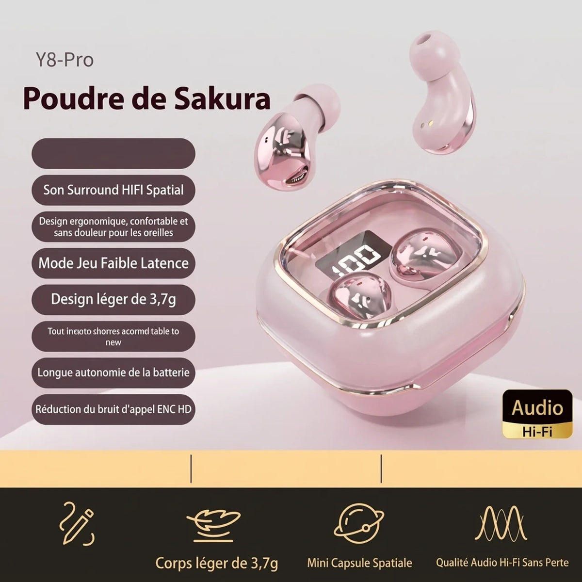Écouteurs Bluetooth compacts avec boîtier rechargeable