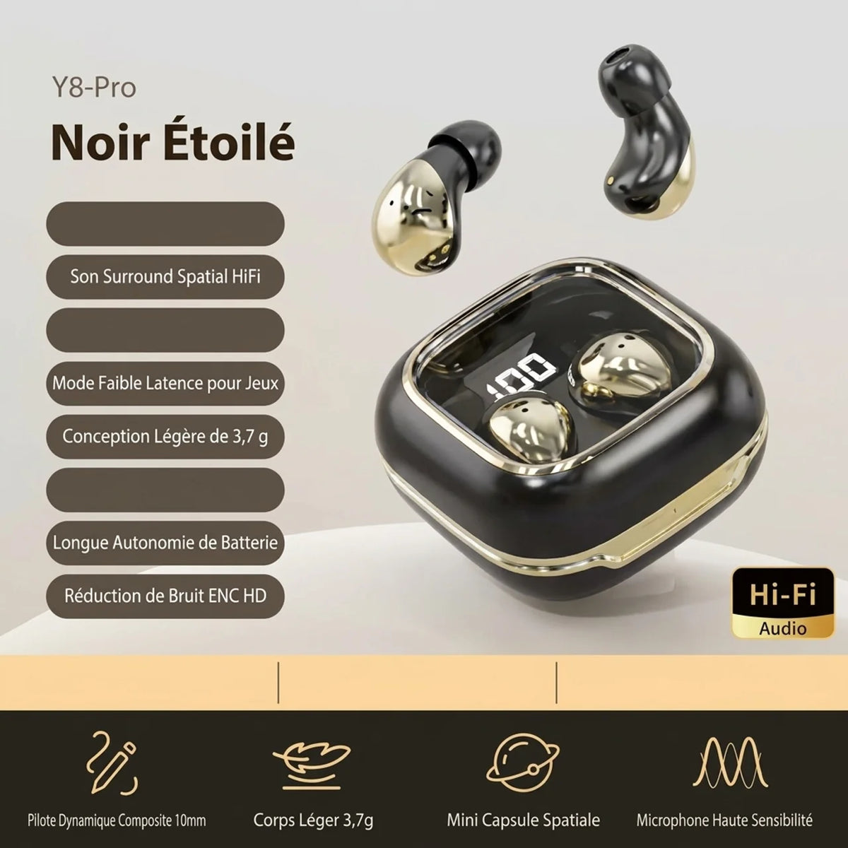 Écouteurs Bluetooth compacts avec boîtier rechargeable