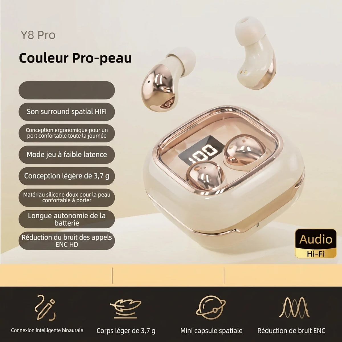 Écouteurs Bluetooth compacts avec boîtier rechargeable