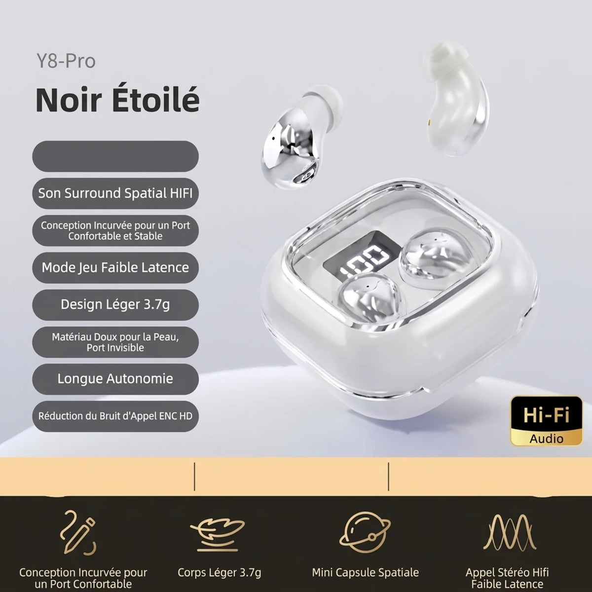 Écouteurs Bluetooth compacts avec boîtier rechargeable