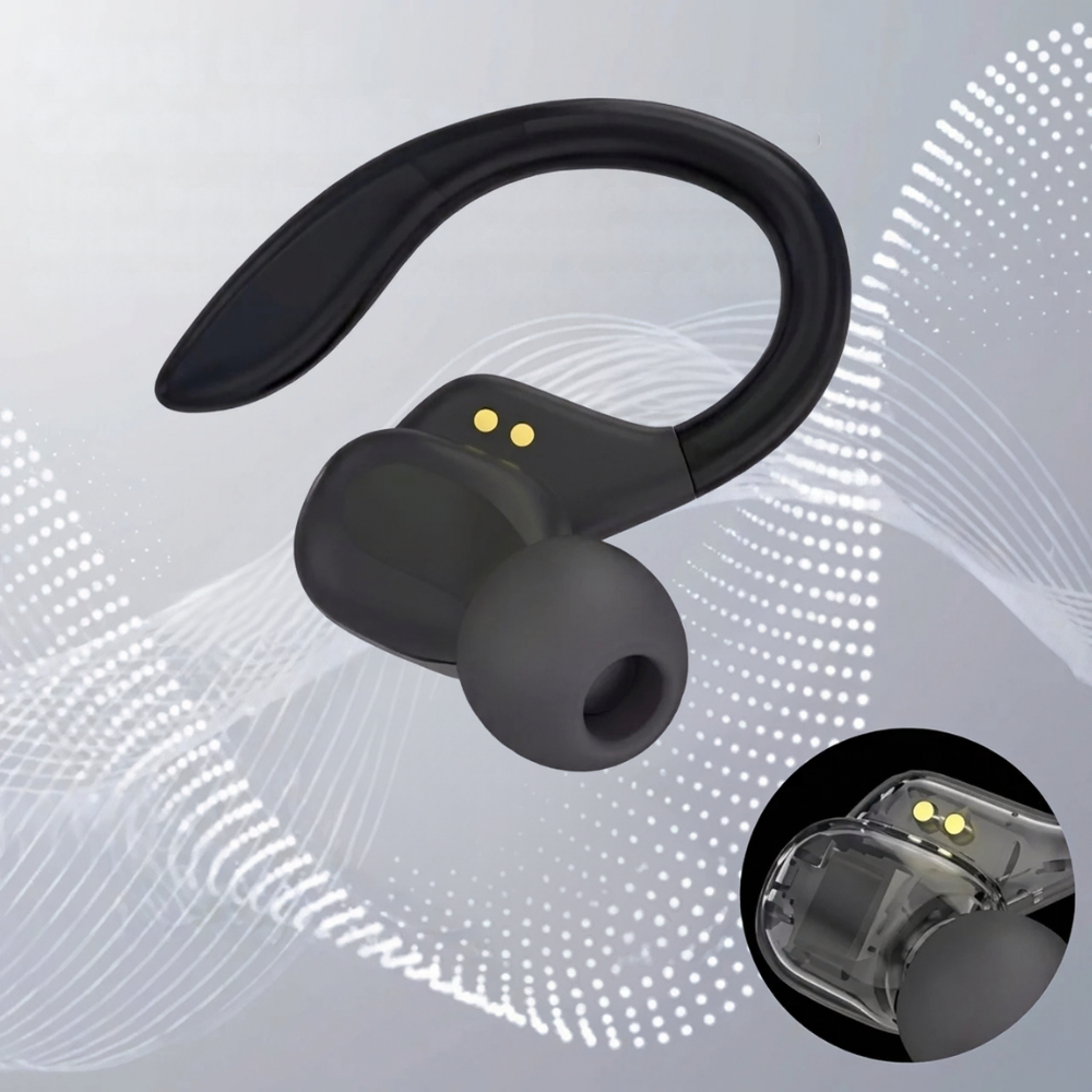 Écouteurs sport sans fil Bluetooth 5.3 avec crochets d’oreille et boîtier de charge