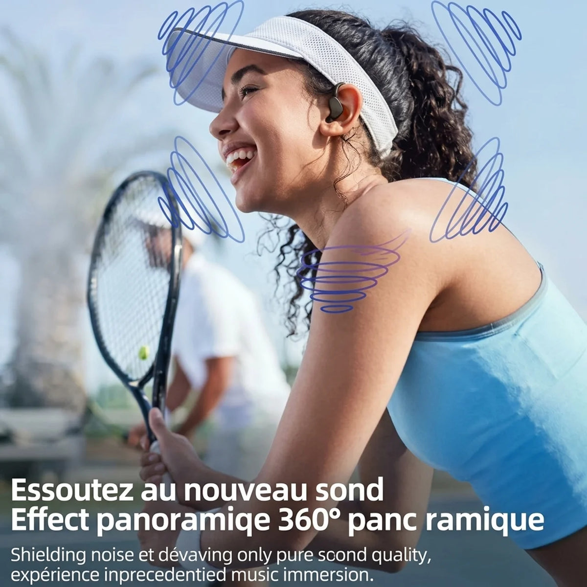 Écouteurs sport sans fil Bluetooth 5.3 avec crochets d’oreille et boîtier de charge