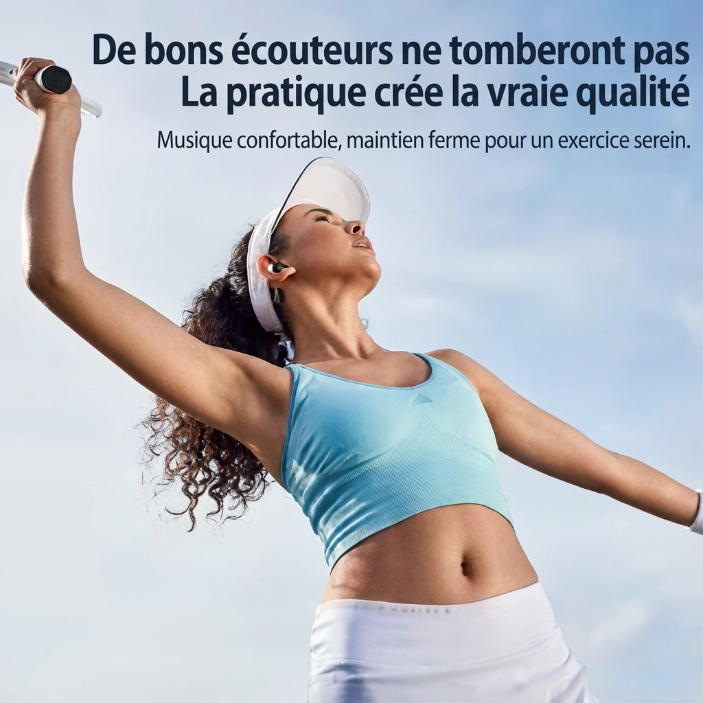 Écouteurs sport sans fil Bluetooth 5.3 avec crochets d’oreille et boîtier de charge