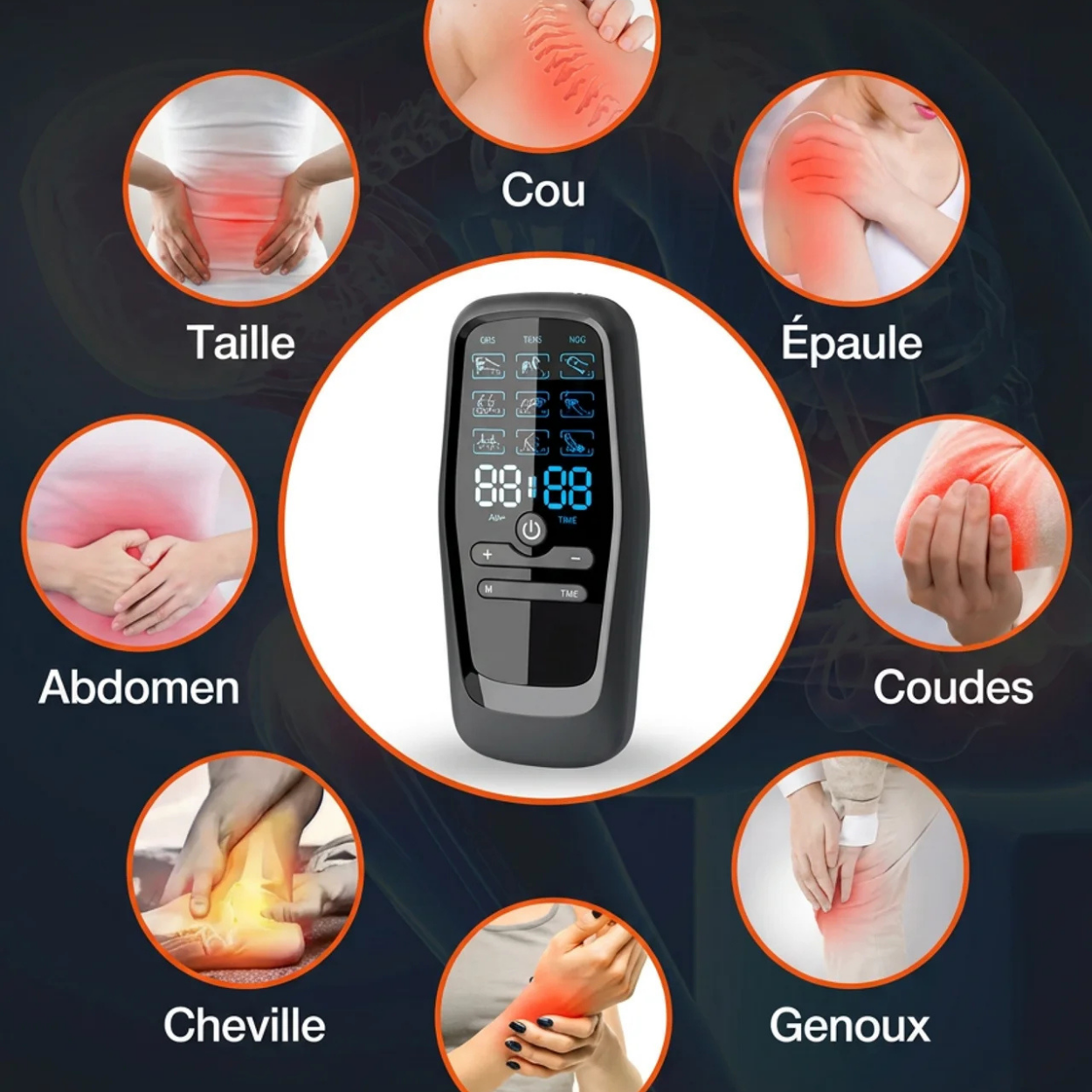 Électrostimulateur EMS TENS Rechargeable 9 Modes 30 Intensités
