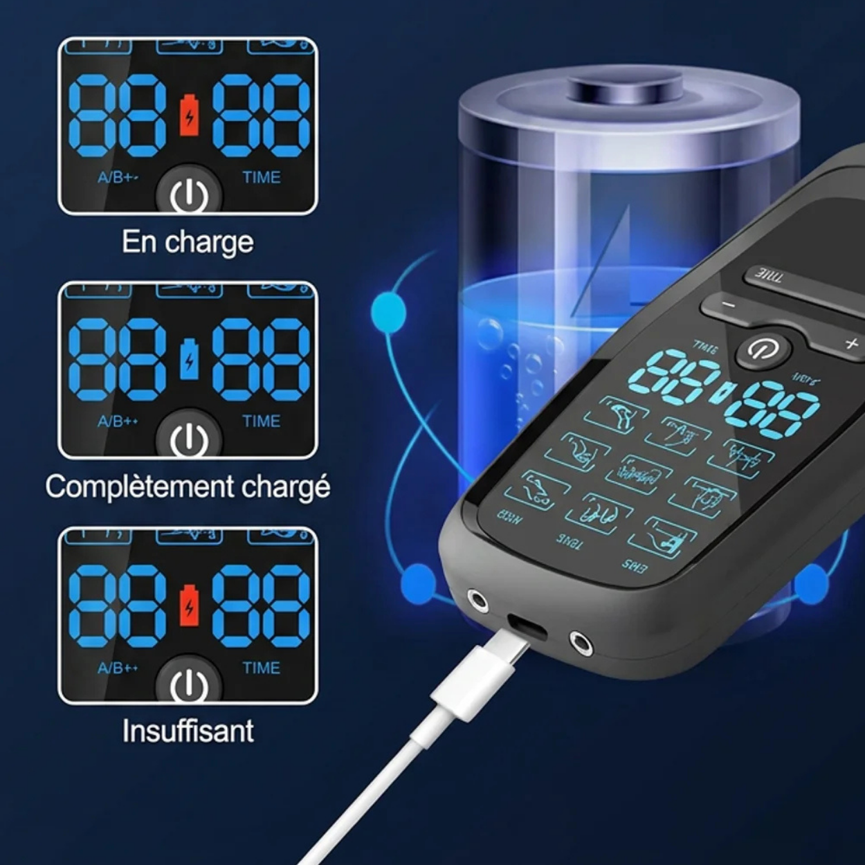 Électrostimulateur EMS TENS Rechargeable 9 Modes 30 Intensités