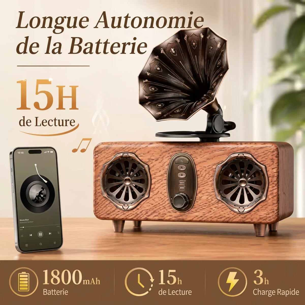 Enceinte Bluetooth vintage Rétro Style Gramophone
