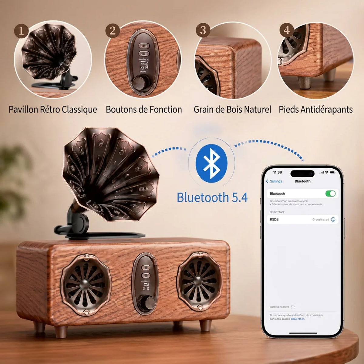 Enceinte Bluetooth vintage Rétro Style Gramophone