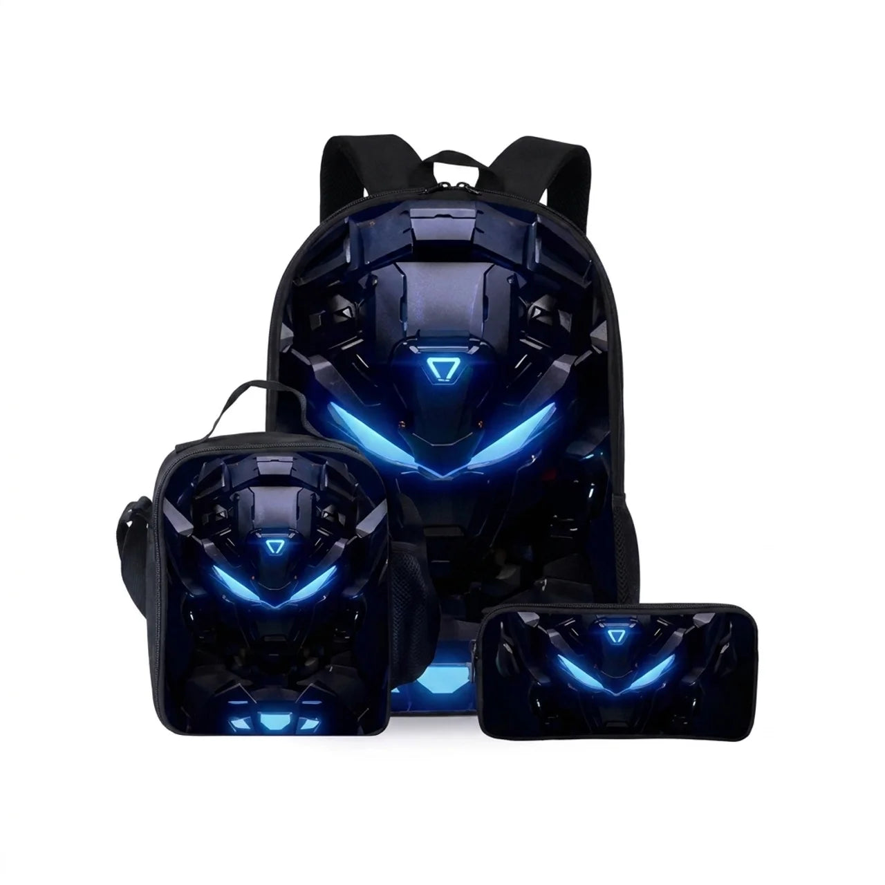 Ensemble 3 Pièces Sac à Dos Robot Mécanique 3D Sac d'École Sac Repas & Trousse