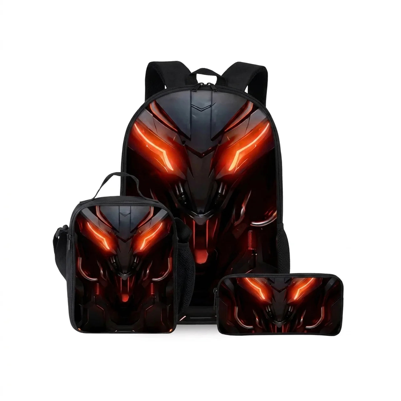 Ensemble 3 Pièces Sac à Dos Robot Mécanique 3D Sac d'École Sac Repas & Trousse