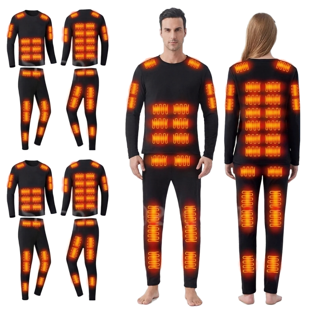 Ensemble Sous-Vêtements Thermiques Chauffants USB 52 Zones de Chauffe
