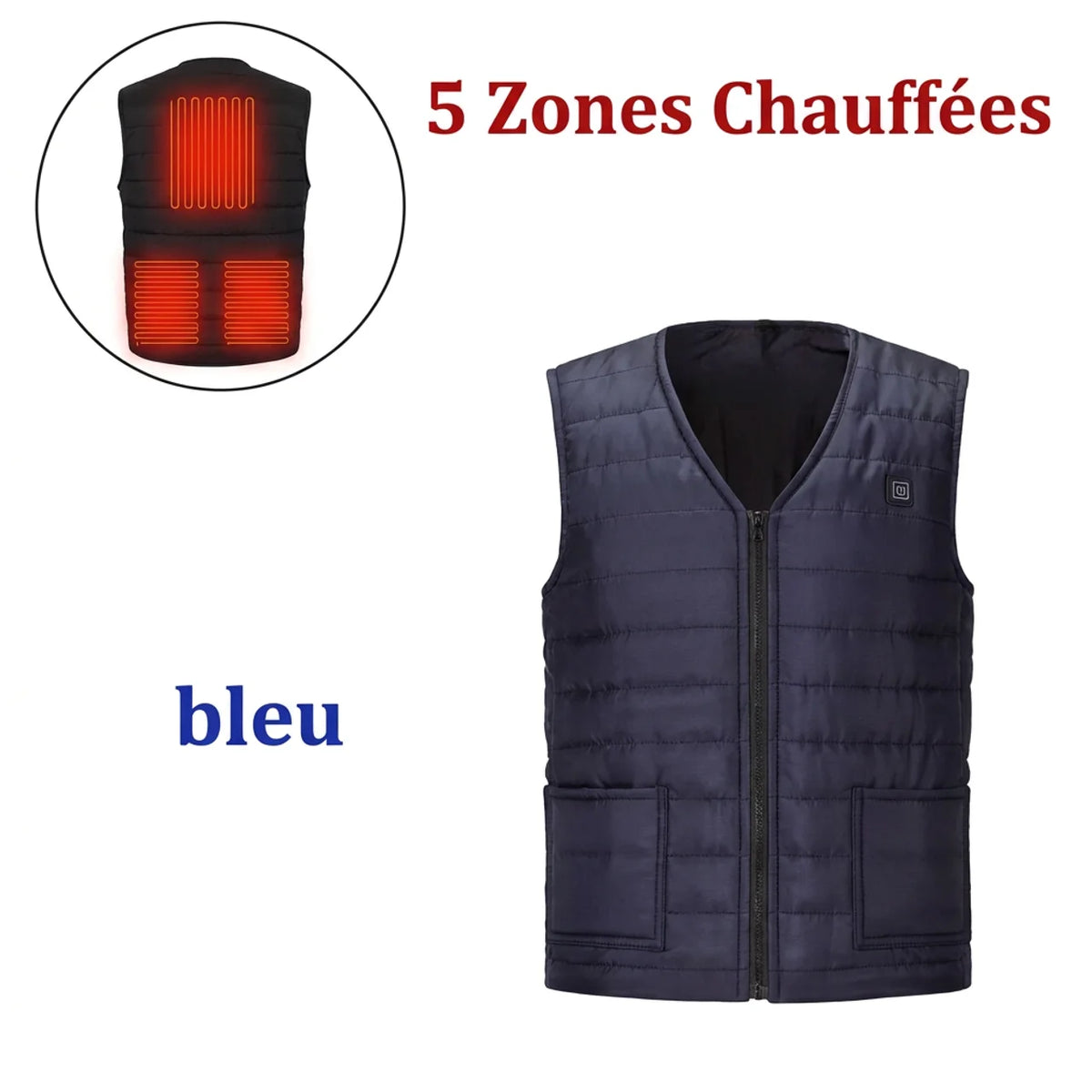 Gilet Chauffant Intelligent USB 5 & 9 Zones Veste Thermique Col V Homme & Femme (M au 6XL)