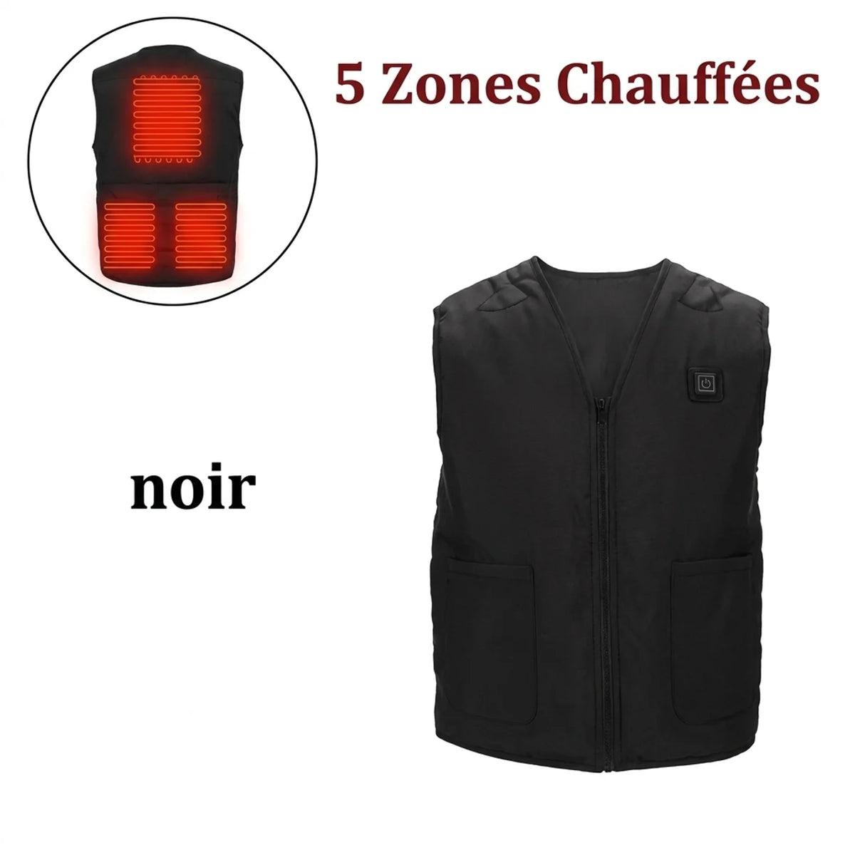 Gilet Chauffant Intelligent USB 5 & 9 Zones Veste Thermique Col V Homme & Femme (M au 6XL)