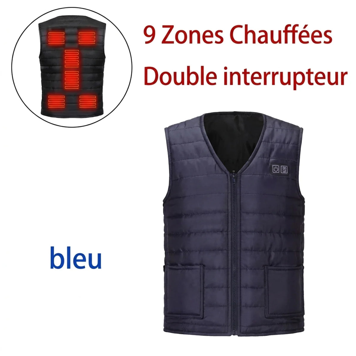Gilet Chauffant Intelligent USB 5 & 9 Zones Veste Thermique Col V Homme & Femme (M au 6XL)