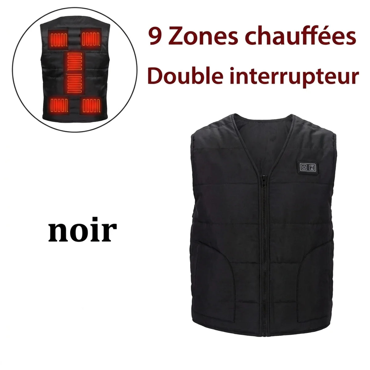 Gilet Chauffant Intelligent USB 5 & 9 Zones Veste Thermique Col V Homme & Femme (M au 6XL)