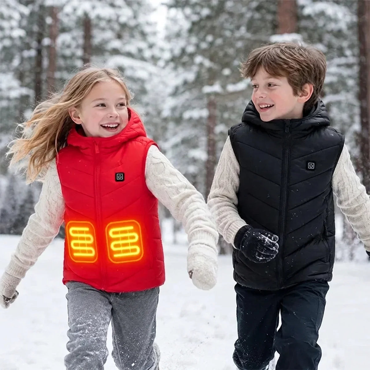 Gilet Chauffant USB Enfant avec Capuche 10 Zones Veste Sans Manches d'Hiver