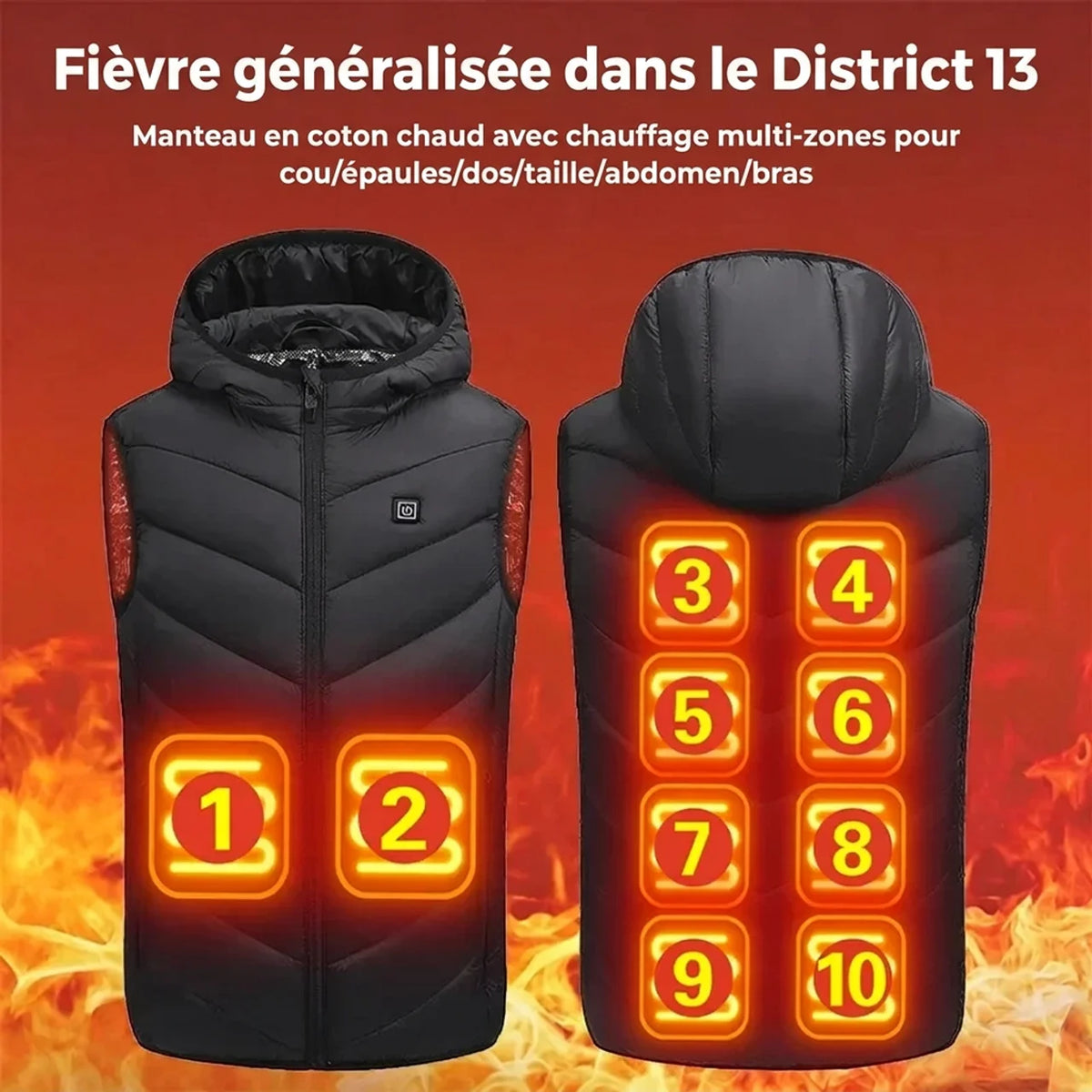 Gilet Chauffant USB Enfant avec Capuche 10 Zones Veste Sans Manches d'Hiver