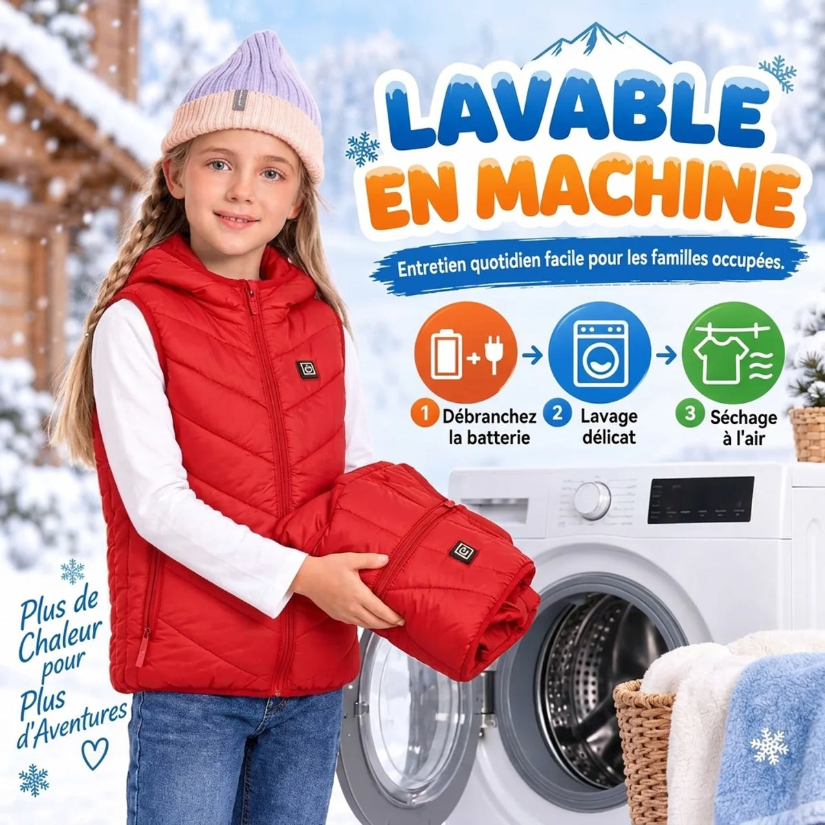 Gilet Chauffant USB Enfant avec Capuche 10 Zones Veste Sans Manches d'Hiver
