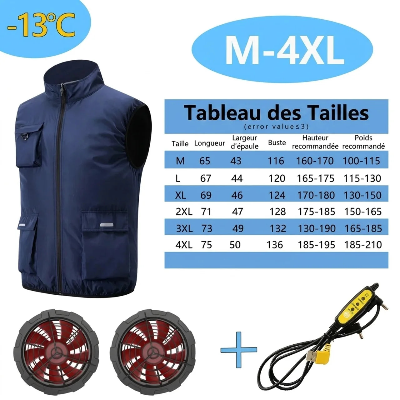 Gilet Ventilé de Travail Réfléchissant Veste de Refroidissement Intelligente Double Ventilateur