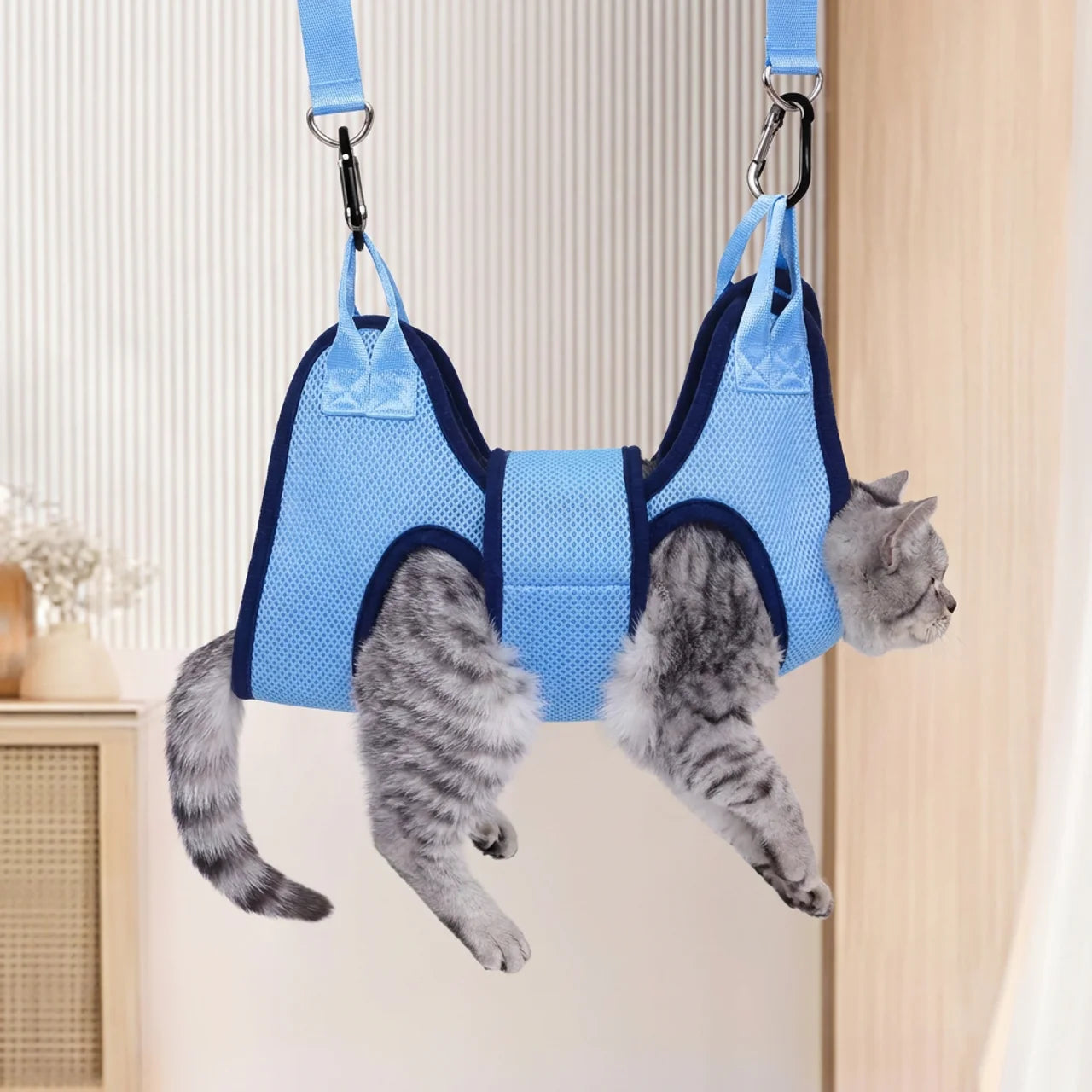 Harnais de toilettage suspendu pour chat Maintien réglable pour soins griffes et toilettage