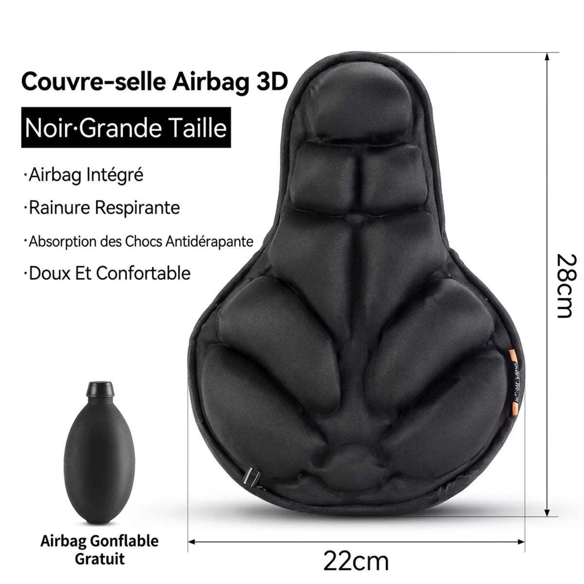 Housse de selle de vélo gonflable 3D Coussin de selle confortable avec absorption des chocs