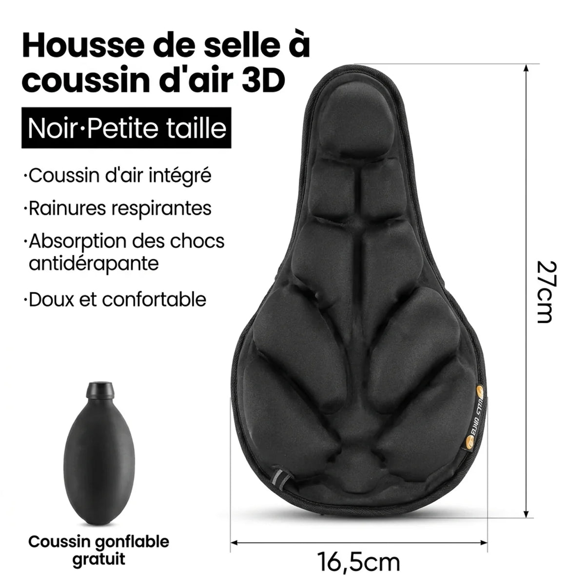 Housse de selle de vélo gonflable 3D Coussin de selle confortable avec absorption des chocs