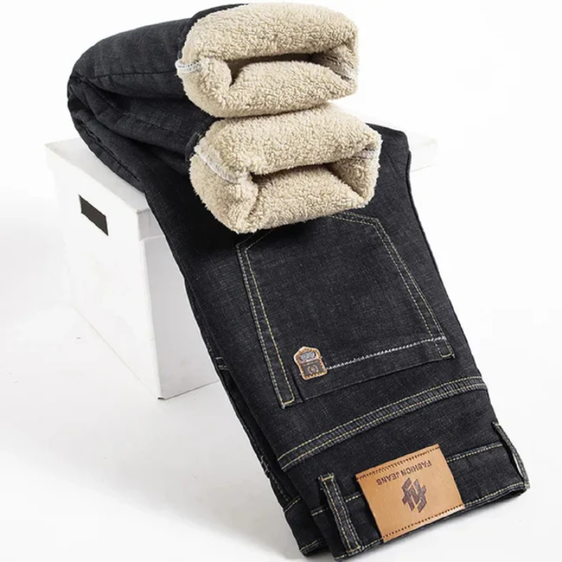 Jean homme doublé polaire hiver Denim chaud et confortable