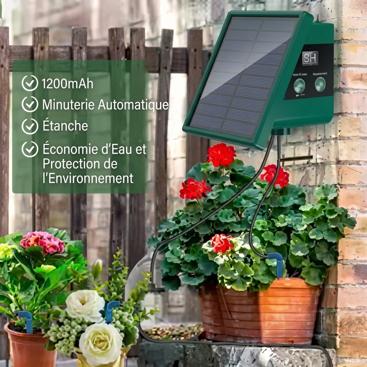 Kit d’arrosage automatique solaire programmable – 10 goutteurs et tuyau de 10 m
