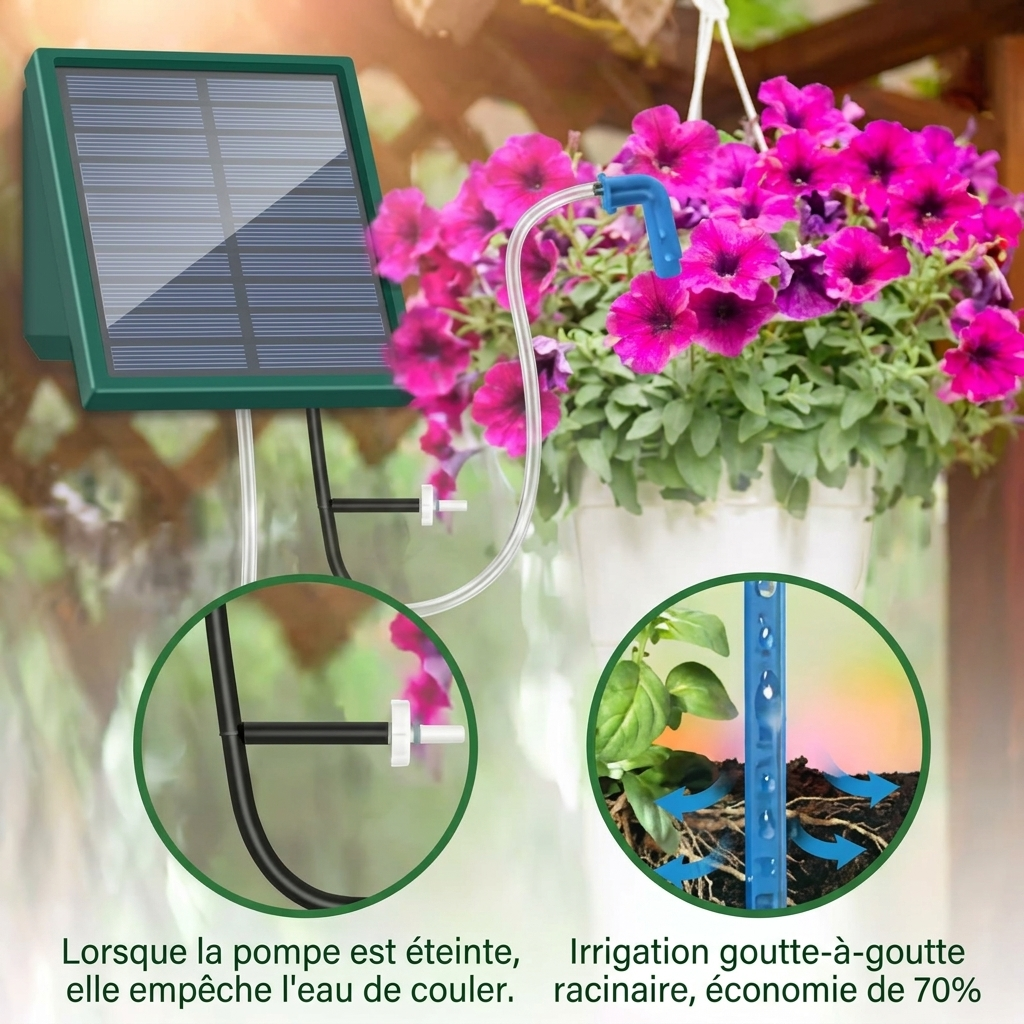 Kit d’arrosage automatique solaire programmable – 10 goutteurs et tuyau de 10 m