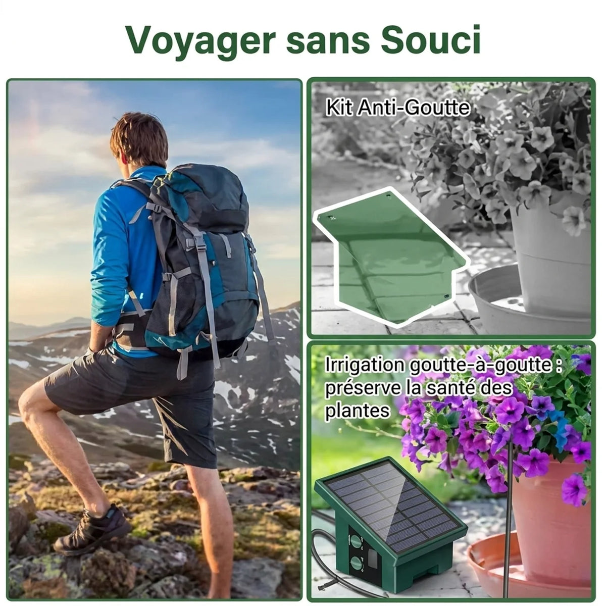 Kit d’arrosage automatique solaire programmable – 10 goutteurs et tuyau de 10 m