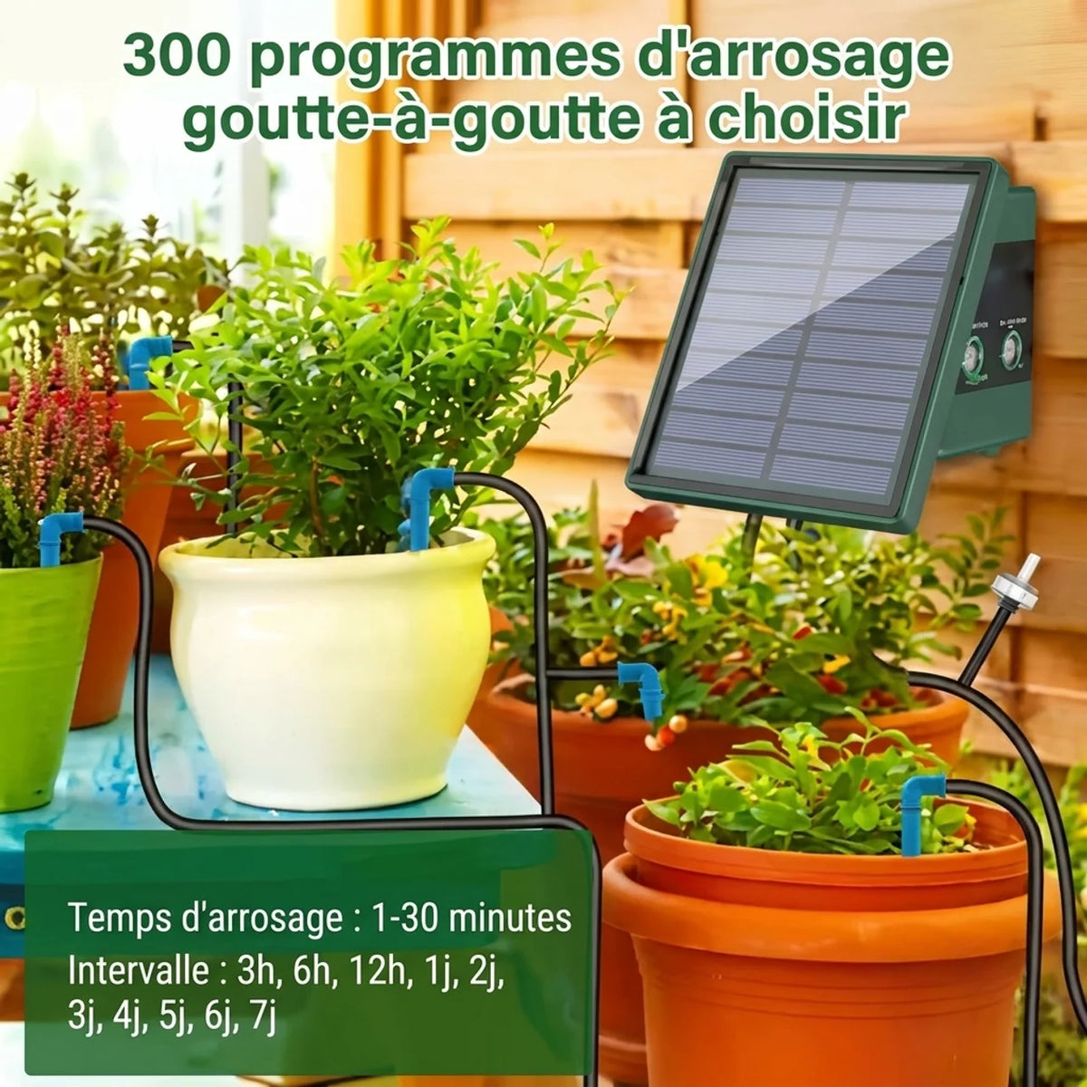 Kit d’arrosage automatique solaire programmable – 10 goutteurs et tuyau de 10 m