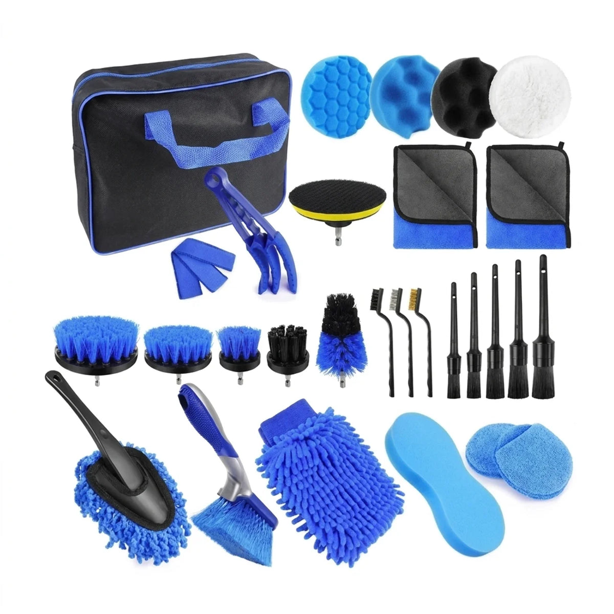 Kit de Nettoyage Voiture Complet Brosses pour Intérieur Jantes & Vitres