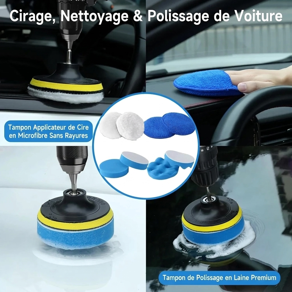 Kit de Nettoyage Voiture Complet Brosses pour Intérieur Jantes & Vitres