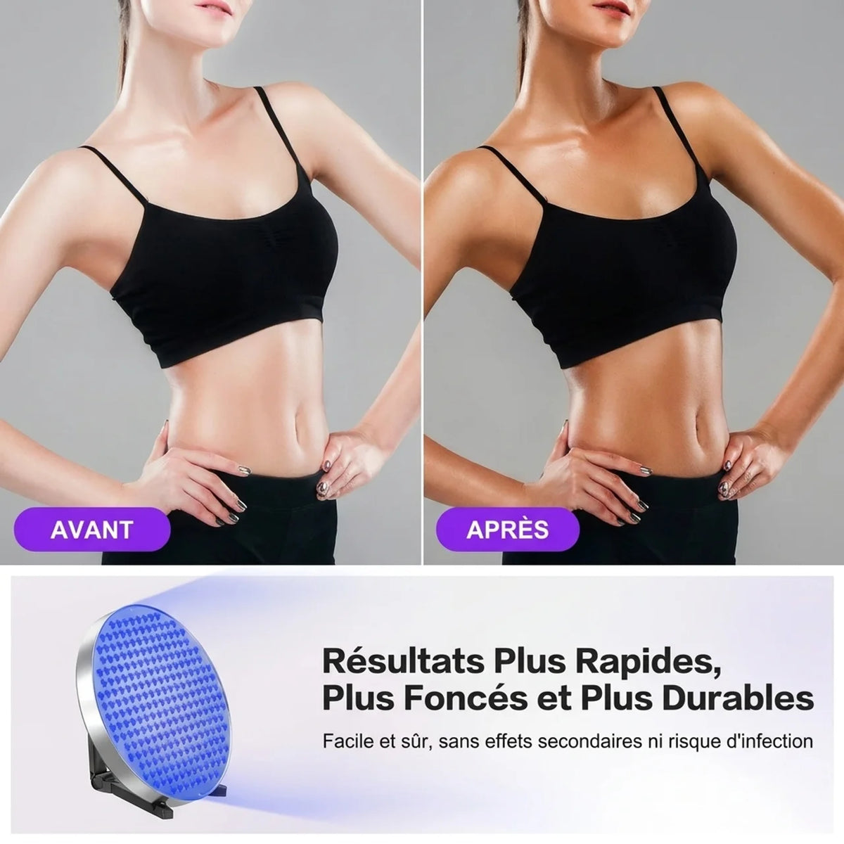 Lampe de Bronzage à Domicile Lumière Bleue 460nm Teint Hâlé Lumineux Lunettes de Protection Incluses