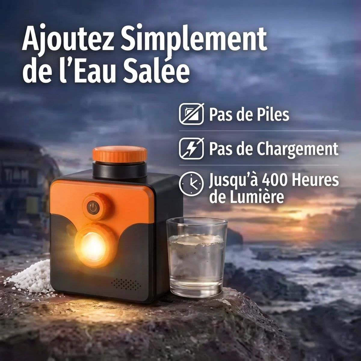 Nouvelle Lampe d'Urgence à Eau Salée Éclairage Illimité Sans Piles Ni Recharge