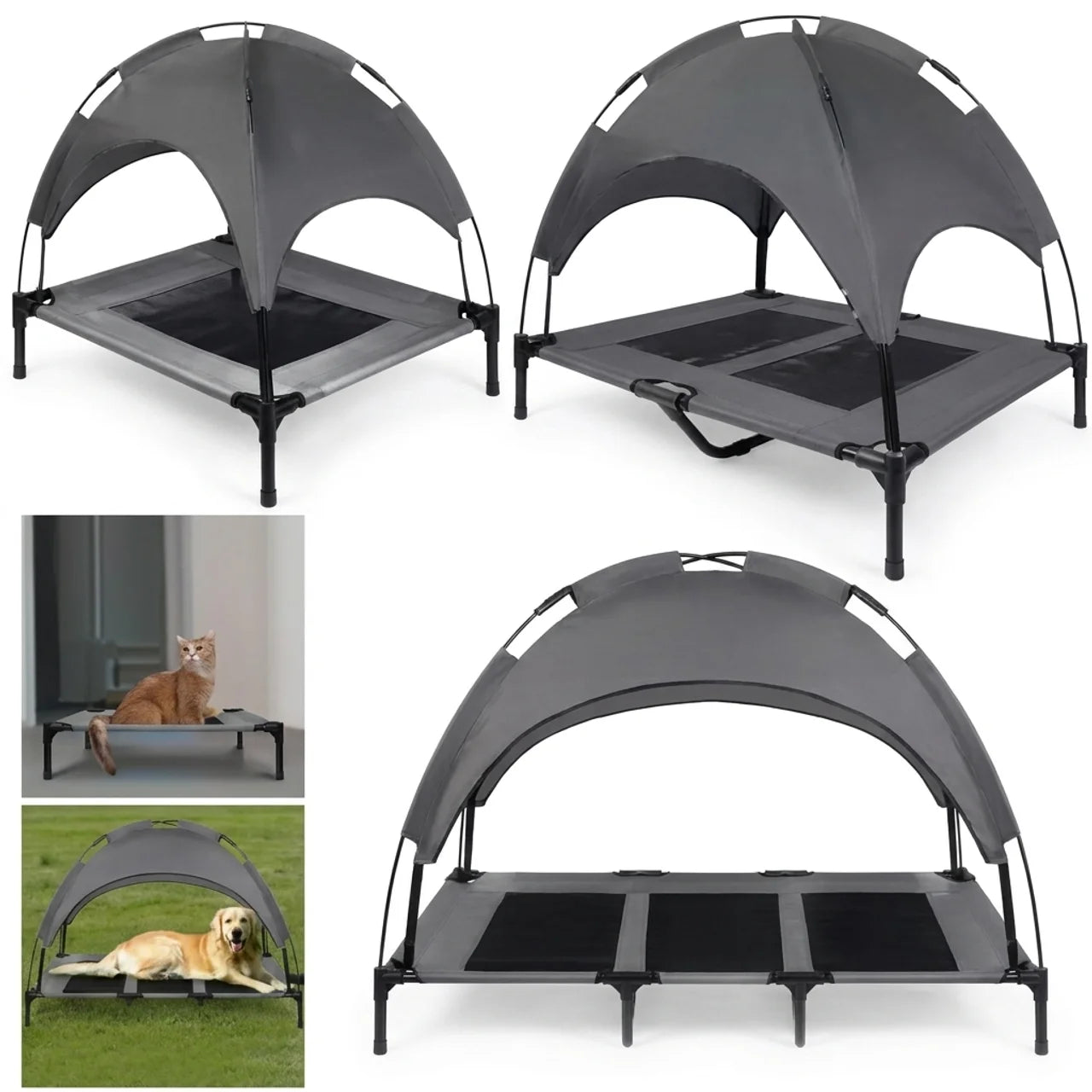 Lit Surélevé pour Chien et Chat avec Auvent Amovible Hamac pour Animaux