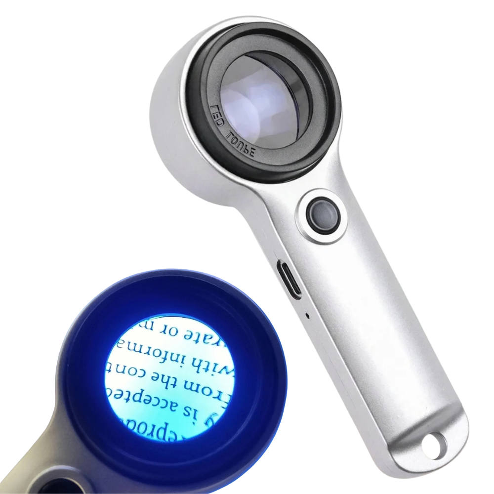 Loupe HD grossissement 60X avec éclairage LED et UV rechargeable USB