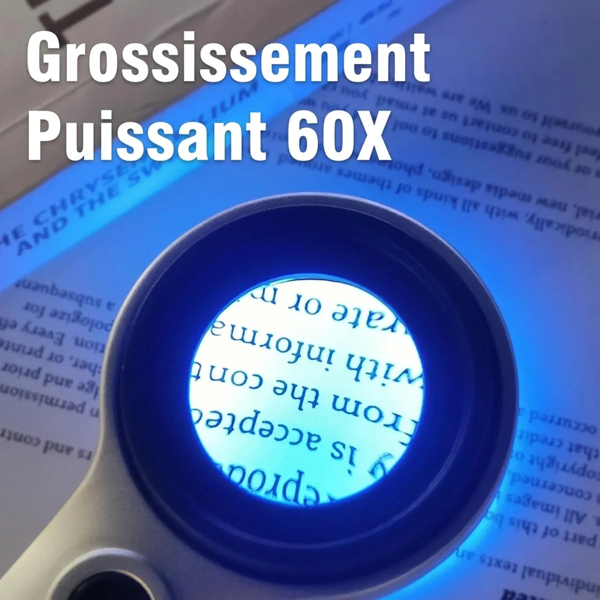 Loupe HD grossissement 60X avec éclairage LED et UV rechargeable USB