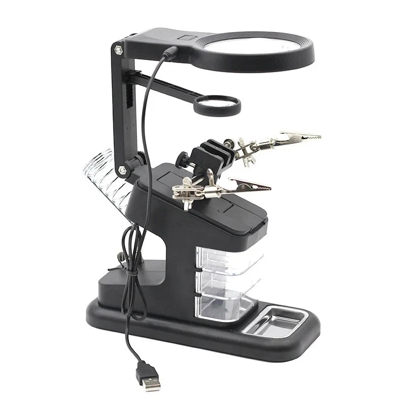 Loupe LED 3-en-1 avec pinces de maintien et support pour fer à souder