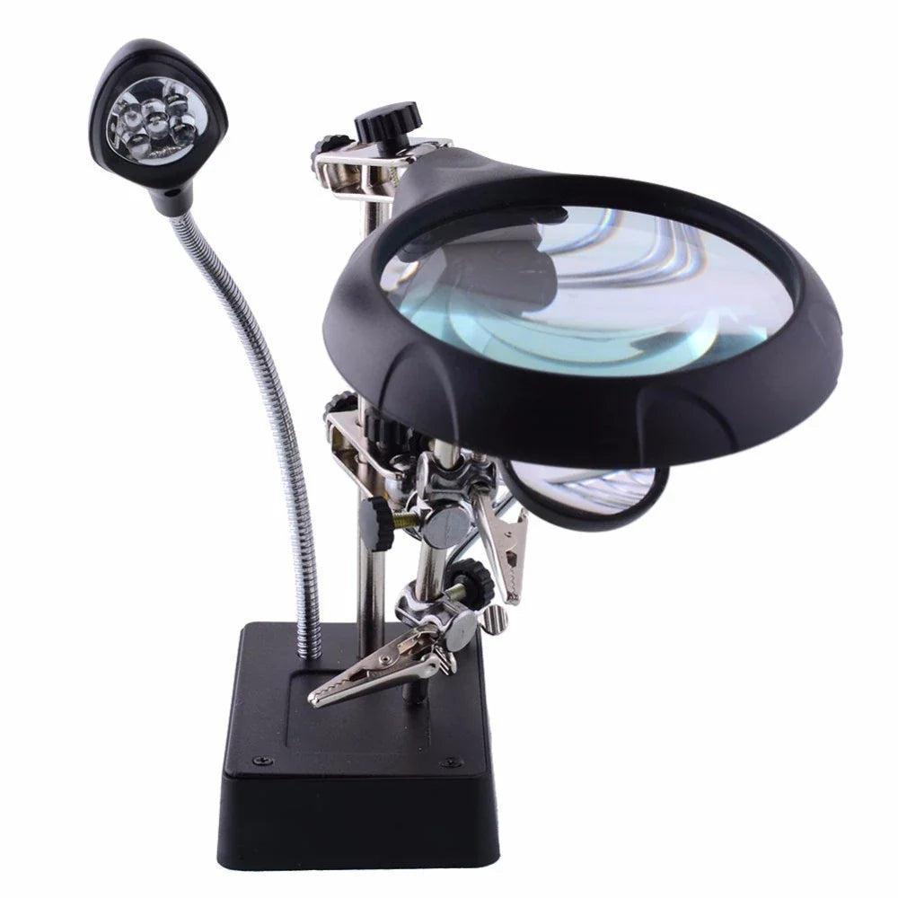Loupe LED 3-en-1 avec pinces de maintien et support pour fer à souder