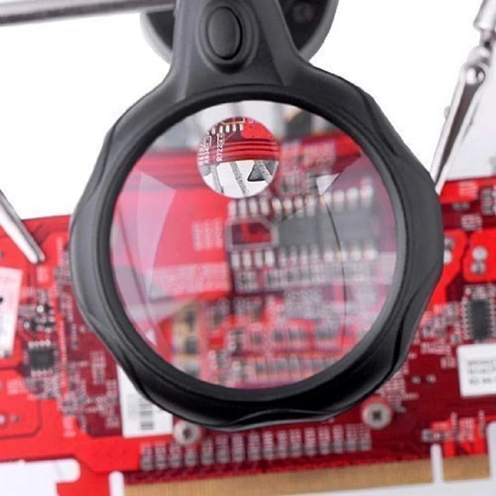 Loupe LED 3-en-1 avec pinces de maintien et support pour fer à souder