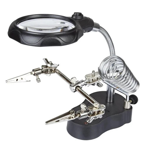 Loupe LED 3-en-1 avec pinces de maintien et support pour fer à souder