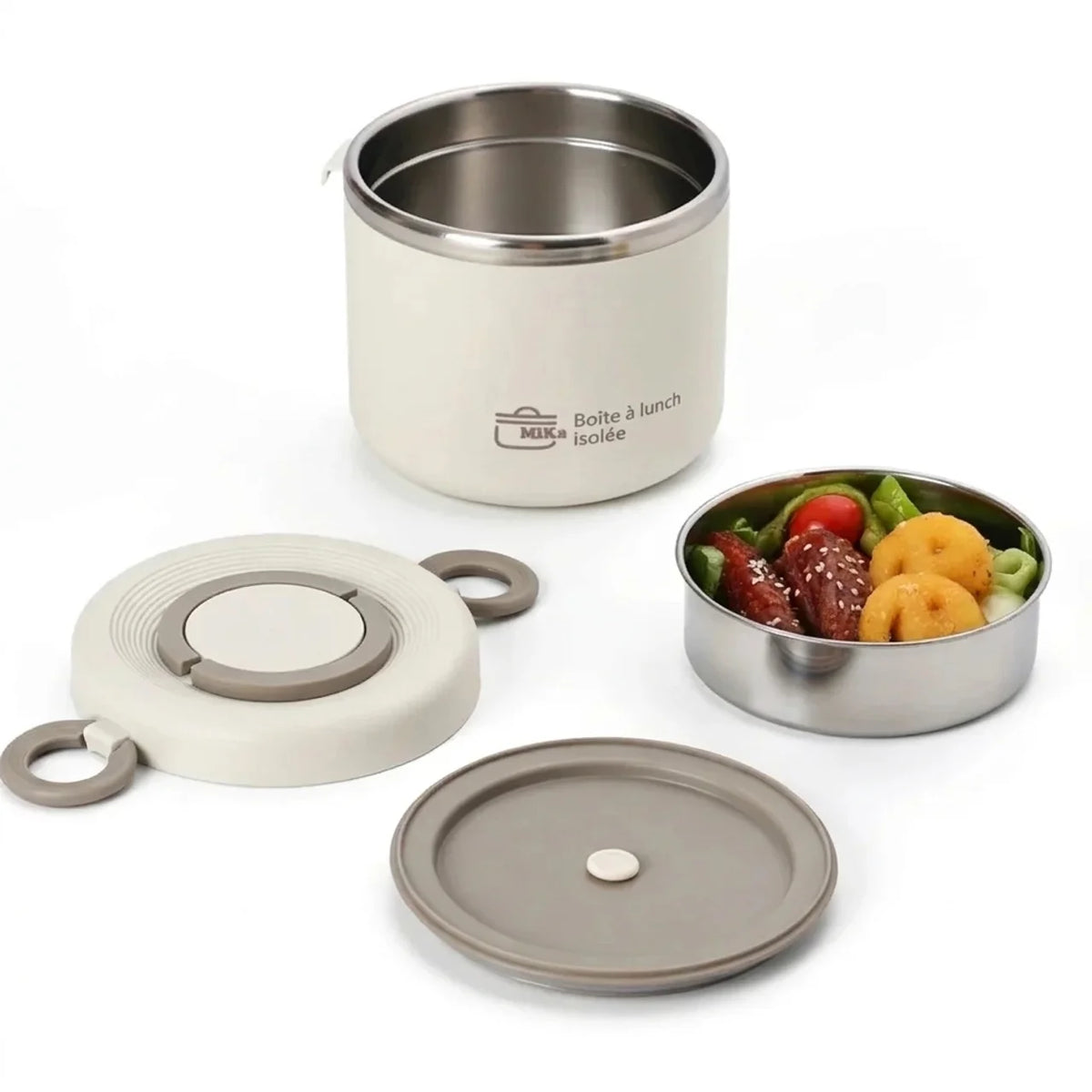 Lunch box isotherme 1,2 L en acier inoxydable 304 à 2 compartiments avec sac