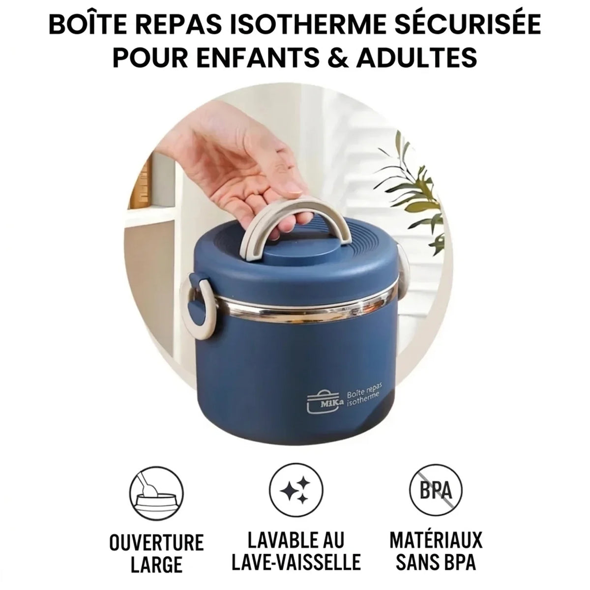 Lunch box isotherme 1,2 L en acier inoxydable 304 à 2 compartiments avec sac