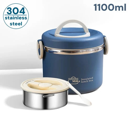 Lunch box isotherme 1,2 L en acier inoxydable 304 à 2 compartiments avec sac